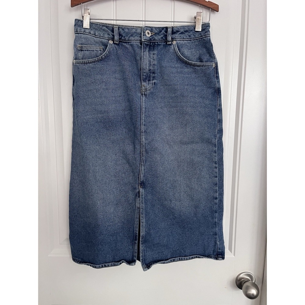 Find Blue Jean Denim Skirt Midi‎ Front Slit Modest 28" Waist Straight 336
